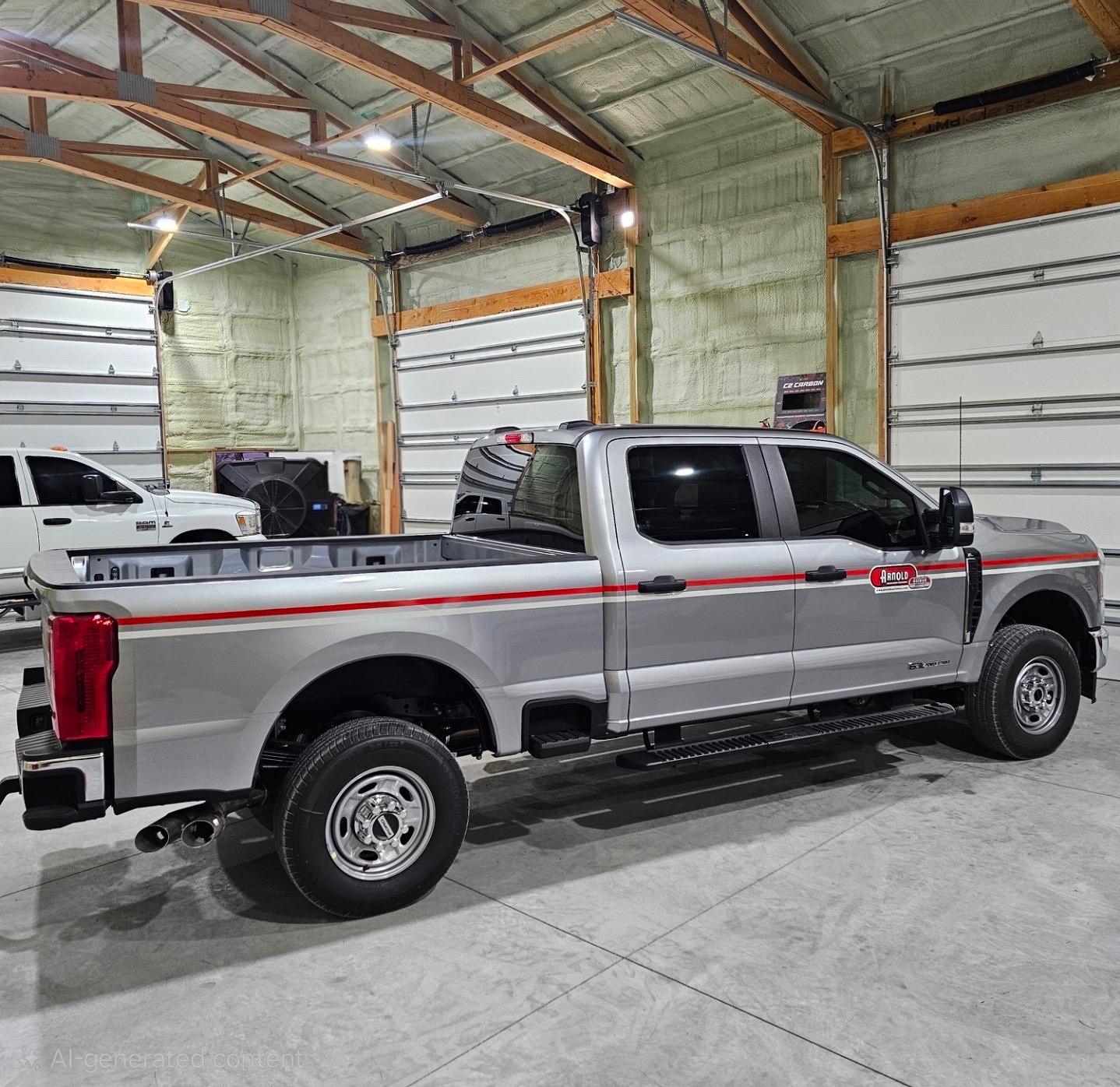 Silver Ford Super Duty with premium ceramic window tint in the shop